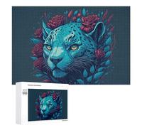 Rompecabezas Difícil para Adultos 1000 PCS Blue Leopard with Red Roses -1 Rompecabezas para Adultos Juguete Decoración De Pared Carrera De Velocidad Manual Desafío Educativo 1000 PCS