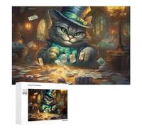 Rompecabezas Difícil para Adultos 1000 PCS Charming Cat in Top Hat Playing Cards Rompecabezas De Juguete Decoración De Pared Arte De Pared Regalo De Cumpleaños, Regalos, 1000 PCS
