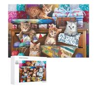 Rompecabezas Difícil para Adultos 1000 PCS Cozy Cats on Quilted Bunk Beds Rompecabezas para Adultos Juguete Decoración De Pared Carrera De Velocidad Manual Desafío Educativo 1000 PCS