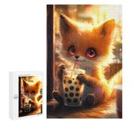 Rompecabezas Difícil para Adultos 1000 PCS Cute Fox Drinking Boba Tea Rompecabezas para Adultos Juegos De Relajación Desafío Difícil Desafiante De Completar 1000 PCS
