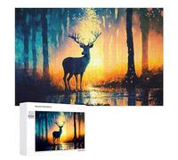 Rompecabezas Difícil para Adultos 1000 PCS Deer in The Forest at Sunset Rompecabezas Familiar Juego Regalo De Cumpleaños Gran Regalo para Jugar 1000 PCS