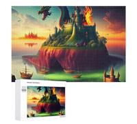 Rompecabezas Difícil para Adultos 1000 PCS Dragon Castle Island Fantasy Rompecabezas De Juguete Decoración De Pared Arte De Pared Regalo De Cumpleaños, Regalos, 1000 PCS