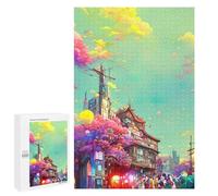 Rompecabezas Difícil para Adultos 1000 PCS Fantasy Cityscape with Vibrant Colors Rompecabezas para Adultos Juguete Decoración De Pared Carrera De Velocidad Manual Desafío Educativo 1000 PCS
