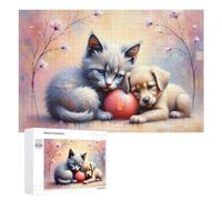 Rompecabezas Difícil para Adultos 1000 PCS Kitten and Puppy with Ball Rompecabezas De Juguete Decoración De Pared Arte De Pared Regalo De Cumpleaños, Regalos, 1000 PCS
