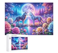 Rompecabezas Difícil para Adultos 1000 PCS Moonlit Wolf Encounter Rompecabezas De Juguete Decoración De Pared Arte De Pared Regalo De Cumpleaños, Regalos, 1000 PCS