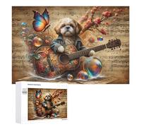 Rompecabezas Difícil para Adultos 1000 PCS Music Dog Playing Guitar Rompecabezas para Adultos Juguete Decoración De Pared Carrera De Velocidad Manual Desafío Educativo 1000 PCS