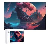 Rompecabezas Difícil para Adultos 1000 PCS Mystical Planet with Red Tree Rompecabezas para Adultos Juguete Decoración De Pared Carrera De Velocidad Manual Desafío Educativo 1000 PCS