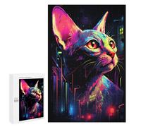 Rompecabezas Difícil para Adultos 1000 PCS Neon Cat Cityscape Rompecabezas De Juguete Decoración De Pared Arte De Pared Regalo De Cumpleaños, Regalos, 1000 PCS
