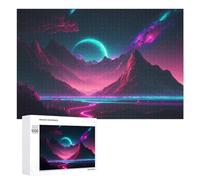 Rompecabezas Difícil para Adultos 1000 PCS Neon Mountains Under A Cosmic Sky Rompecabezas para Adultos Juguete Decoración De Pared Carrera De Velocidad Manual Desafío Educativo 1000 PCS