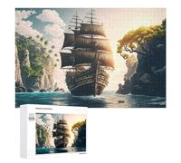 Rompecabezas Difícil para Adultos 1000 PCS Pirate Ship in Tropical Paradise Rompecabezas para Adultos Juguete Decoración De Pared Carrera De Velocidad Manual Desafío Educativo 1000 PCS