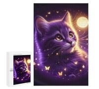 Rompecabezas Difícil para Adultos 1000 PCS Purple Cat with Butterflies Rompecabezas para Adultos Juegos De Relajación Desafío Difícil Desafiante De Completar 1000 PCS