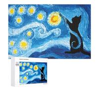 Rompecabezas Difícil para Adultos 1000 PCS Starry Night Cat Silhouette Art Print Rompecabezas De Juguete Decoración De Pared Arte De Pared Regalo De Cumpleaños, Regalos, 1000 PCS