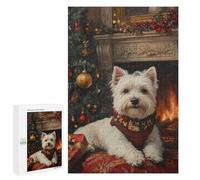 Rompecabezas Difícil para Adultos 1000 PCS Westie Christmas by Fireplace Painting Christmas Dog Art Rompecabezas para Adultos Juegos De Relajación Desafío Difícil Desafiante De Completar 1000 PCS