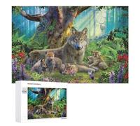 Rompecabezas Difícil para Adultos 1000 PCS Wolf Family in Enchanted Forest Rompecabezas para Adultos Juguete Decoración De Pared Carrera De Velocidad Manual Desafío Educativo 1000 PCS