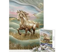 Rompecabezas difícil para Adultos 1000 Piezas Caballo Dorado en un Pasto de Verano decoración del hogar Juguetes Regalos para Mujeres y Hombres Juegos de relajación desafiantes para completar 38x26cm