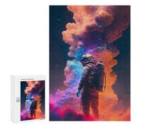 Rompecabezas Difícil para Adultos 300 PCS Astronaut Amidst Colorful Clouds Rompecabezas para Adultos Juguete Decoración De Pared Carrera De Velocidad Manual Desafío Educativo 300 PCS
