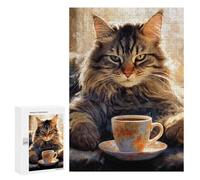 Rompecabezas Difícil para Adultos 300 PCS Caffeine Cat 4 Rompecabezas para Adultos Juegos De Relajación Desafío Difícil Desafiante De Completar 300 PCS