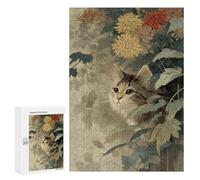 Rompecabezas Difícil para Adultos 300 PCS Cat Among Chrysanthemums Vintage Art Rompecabezas para Adultos Juegos De Relajación Desafío Difícil Desafiante De Completar 300 PCS