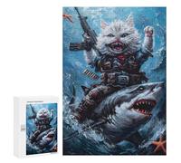 Rompecabezas Difícil para Adultos 300 PCS Cat Riding Shark Rompecabezas para Adultos Juegos De Relajación Desafío Difícil Desafiante De Completar 300 PCS