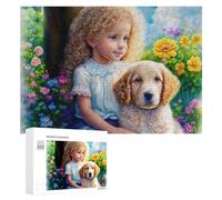 Rompecabezas Difícil para Adultos 300 PCS Child with Curly Hair and Golden Retriever Puppy Rompecabezas Familiar Juego Regalo De Cumpleaños Gran Regalo para Jugar 300 PCS