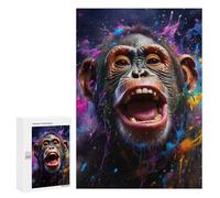 Rompecabezas Difícil para Adultos 300 PCS Chimpanzee in Colorful Paint Splash Rompecabezas para Adultos Juguete Decoración De Pared Carrera De Velocidad Manual Desafío Educativo 300 PCS