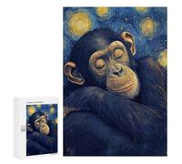 Rompecabezas Difícil para Adultos 300 PCS Chimpanzee Starry Night Rompecabezas para Adultos Juegos De Relajación Desafío Difícil Desafiante De Completar 300 PCS