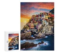 Rompecabezas Difícil para Adultos 300 PCS Colorful Coastal Village at Sunset -1 Rompecabezas De Juguete Decoración De Pared Arte De Pared Regalo De Cumpleaños, Regalos, 300 PCS