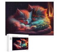 Rompecabezas Difícil para Adultos 300 PCS Colorful Kittens by The Fire Rompecabezas Familiar Juego Regalo De Cumpleaños Gran Regalo para Jugar 300 PCS