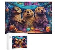 Rompecabezas Difícil para Adultos 300 PCS Colorful Otters at The Bar Rompecabezas para Adultos Juguete Decoración De Pared Carrera De Velocidad Manual Desafío Educativo 300 PCS