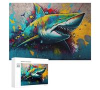 Rompecabezas Difícil para Adultos 300 PCS Colorful Shark Splash Artwork -3 Rompecabezas De Juguete Decoración De Pared Arte De Pared Regalo De Cumpleaños, Regalos, 300 PCS