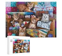 Rompecabezas Difícil para Adultos 300 PCS Cozy Cats on Quilted Bunk Beds Rompecabezas Familiar Juego Regalo De Cumpleaños Gran Regalo para Jugar 300 PCS