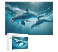 Rompecabezas Difícil para Adultos 300 PCS Dolphins Swimming in Blue Ocean Rompecabezas para Adultos Juguete Decoración De Pared Carrera De Velocidad Manual Desafío Educativo 300 PCS