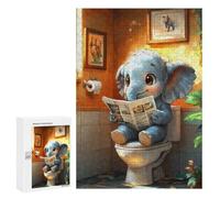 Rompecabezas Difícil para Adultos 300 PCS Elephant Reading on Toilet Funny Rompecabezas para Adultos Juegos De Relajación Desafío Difícil Desafiante De Completar 300 PCS