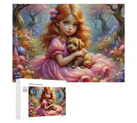 Rompecabezas Difícil para Adultos 300 PCS Enchanted Forest with Girl and Puppy Rompecabezas De Juguete Decoración De Pared Arte De Pared Regalo De Cumpleaños, Regalos, 300 PCS