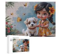 Rompecabezas Difícil para Adultos 300 PCS Fantasy Garden with Girl and Puppy Rompecabezas Familiar Juego Regalo De Cumpleaños Gran Regalo para Jugar 300 PCS