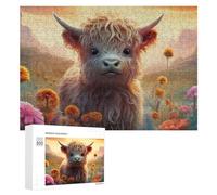 Rompecabezas Difícil para Adultos 300 PCS Floral Fantasy with Highland Cow Rompecabezas De Juguete Decoración De Pared Arte De Pared Regalo De Cumpleaños, Regalos, 300 PCS