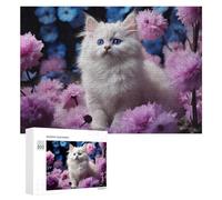 Rompecabezas Difícil para Adultos 300 PCS Fluffy White Kitten with Blue Eyes Rompecabezas Familiar Juego Regalo De Cumpleaños Gran Regalo para Jugar 300 PCS