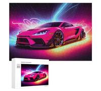 Rompecabezas Difícil para Adultos 300 PCS Futuristic Neon Sports Car Artwork Rompecabezas para Adultos Juguete Decoración De Pared Carrera De Velocidad Manual Desafío Educativo 300 PCS
