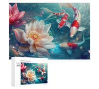Rompecabezas Difícil para Adultos 300 PCS Koi Fish Pond with Lotus Flowers Rompecabezas para Adultos Juguete Decoración De Pared Carrera De Velocidad Manual Desafío Educativo 300 PCS