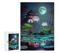 Rompecabezas Difícil para Adultos 300 PCS Lanterns, Lotus Flowers, and Moonlit Night Rompecabezas Familiar Juego Regalo De Cumpleaños Gran Regalo para Jugar 300 PCS