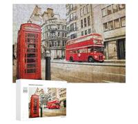 Rompecabezas Difícil para Adultos 300 PCS London's Classic Red Bus and Phone Booth Rompecabezas Familiar Juego Regalo De Cumpleaños Gran Regalo para Jugar 300 PCS