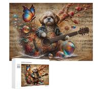 Rompecabezas Difícil para Adultos 300 PCS Music Dog Playing Guitar Rompecabezas De Juguete Decoración De Pared Arte De Pared Regalo De Cumpleaños, Regalos, 300 PCS