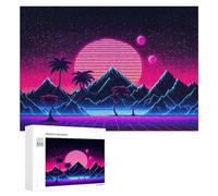 Rompecabezas Difícil para Adultos 300 PCS Neon Retro Sunset Landscape Rompecabezas De Juguete Decoración De Pared Arte De Pared Regalo De Cumpleaños, Regalos, 300 PCS
