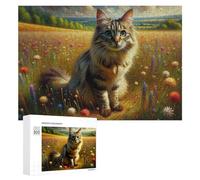 Rompecabezas Difícil para Adultos 300 PCS Painted Cat in Flower Field Rompecabezas De Juguete Decoración De Pared Arte De Pared Regalo De Cumpleaños, Regalos, 300 PCS