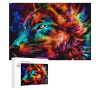 Rompecabezas Difícil para Adultos 300 PCS Rainbow Wolf Portrait Rompecabezas para Adultos Juguete Decoración De Pared Carrera De Velocidad Manual Desafío Educativo 300 PCS