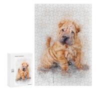 Rompecabezas Difícil para Adultos 300 PCS Shar Pei Puppy Watercolor Rompecabezas para Adultos Juego De Ingenio Regalo De Cumpleaños Regalo De Cumpleaños, Regalos, 300 PCS