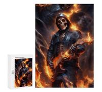 Rompecabezas Difícil para Adultos 300 PCS Skull Guitarist in Flames Rompecabezas Familiar Juego Regalo De Cumpleaños Gran Regalo para Jugar 300 PCS