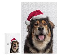 Rompecabezas Difícil para Adultos 300 PCS Tibetan Mastiff Dog with Santa Hat Portrait Rompecabezas para Adultos Juegos De Relajación Desafío Difícil Desafiante De Completar 300 PCS