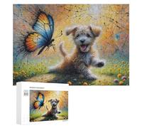 Rompecabezas Difícil para Adultos 300 PCS Whimsical Puppy and Butterfly Artwork Rompecabezas para Adultos Juguete Decoración De Pared Carrera De Velocidad Manual Desafío Educativo 300 PCS