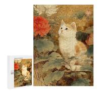 Rompecabezas Difícil para Adultos 500 PCS Cat Among Flowers Vintage Painting Rompecabezas para Adultos Juegos De Relajación Desafío Difícil Desafiante De Completar 500 PCS
